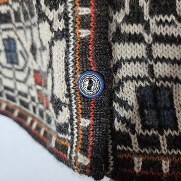 Intiwara 100% Alpaca Cardigan S Multicolor Geo Print Button Front Hand Made - Picture 5 of 13